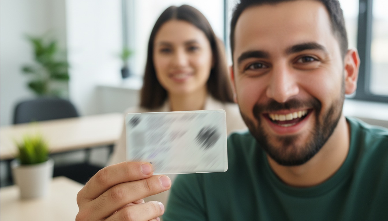 Glücklicher Kunde mit Visumdokument
